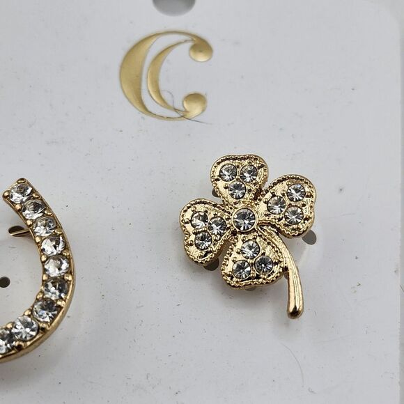 Nwt Charming Charlie‎ Lucky Pin Brooch Set Elephant Clover Horseshoe - Picture 3 of 6